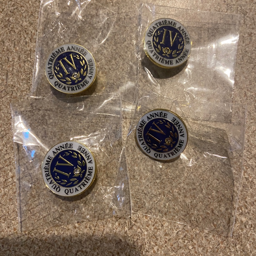 Set of Four "Quatrième Année" French Pins. French IV